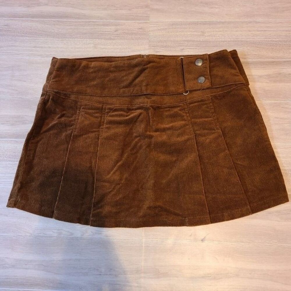 I.C.E. Jeanswear Brown Corduroy Pleated Mini Skirt Juniors 7 Y2K Boho Schoolgirl